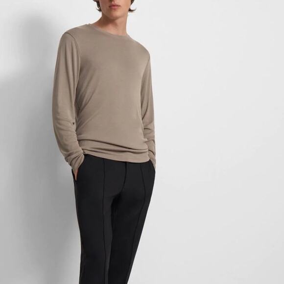 Theory Men’s Essential Long-Sleeve Tee in Tapir Taupe Brown Size Small - Picture 1 of 4